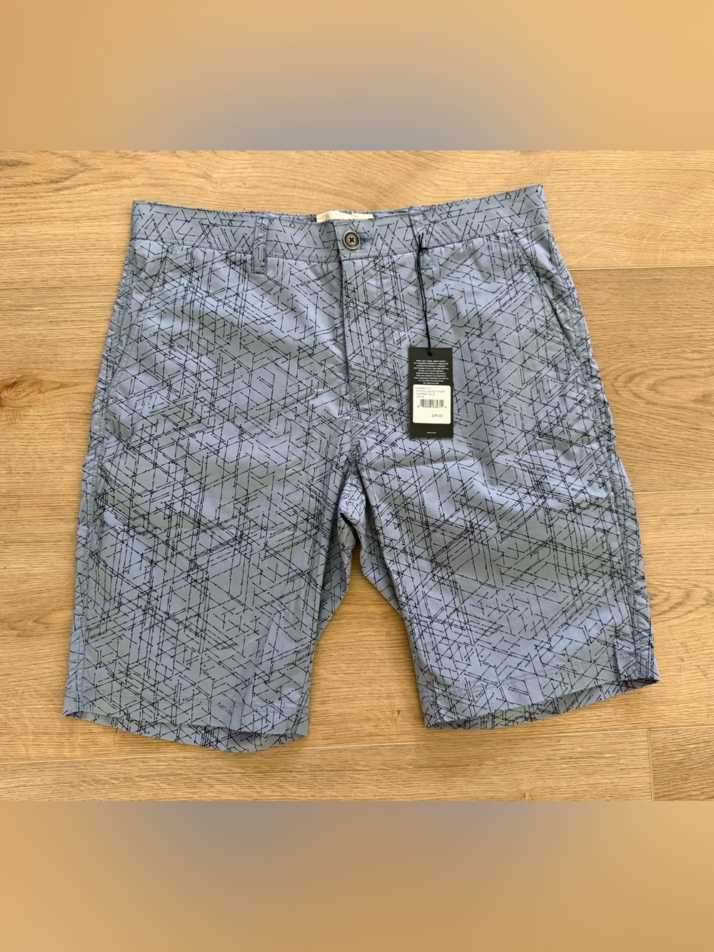 WRK Tristen Line Dot Shorts Mens 30 Geometric Print Chambray Blue